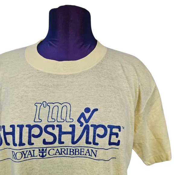 Vintage 80s Royal Caribbean I'm Shipshape Single Stitch Yellow T-Shirt Large C5 - Picture 3 of 10